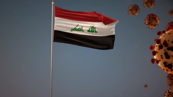 Iraq Flag With Corona Virus Attack 4K