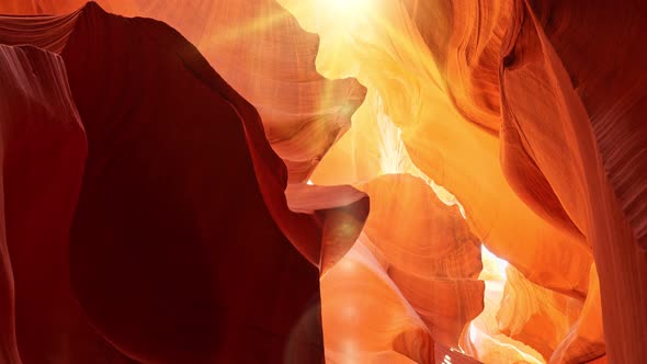 Various Red and Orange Rocks in Antelope Canyon. Midday Sun Hits the Antelope Canyon Whimsically