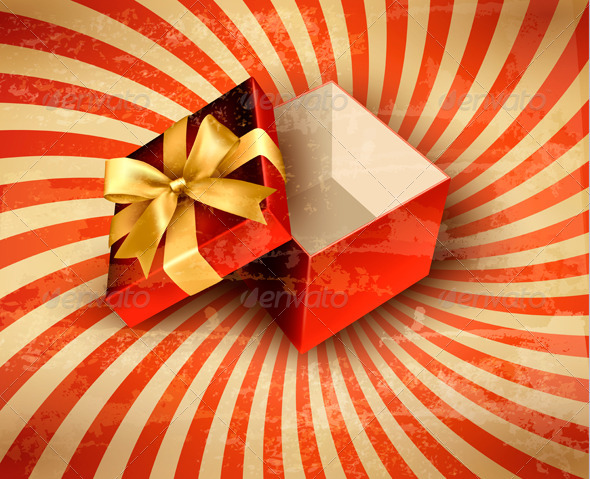 Holiday Background with Red Gift Ribbon with Box