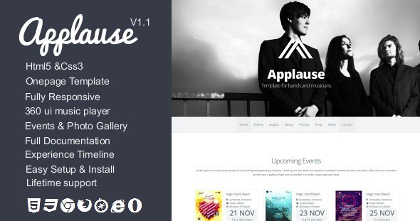 Applause - Onepage Bands & Musicians Template