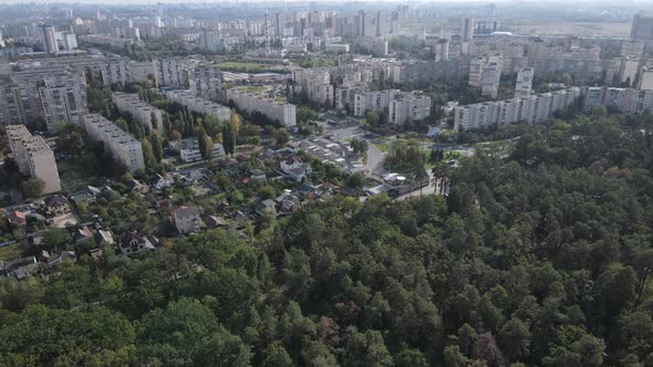 Aerial View of the Border of the Metropolis and the Forest. Kyiv, Ukraine