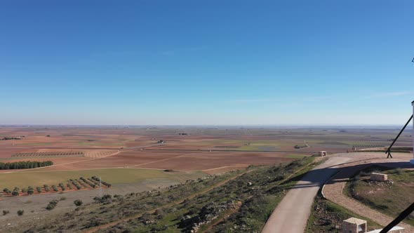 Aerial view of windmills in the countryside in Spain