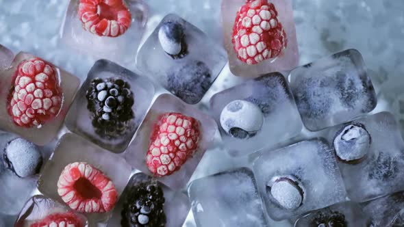 Fruit ice cubes with organic berries.