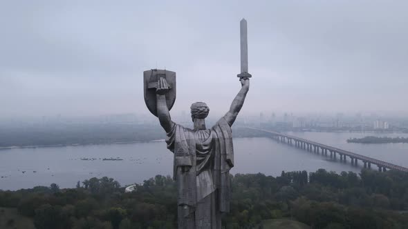 Kyiv, Ukraine Aerial View in Autumn : Motherland Monument. Kiev