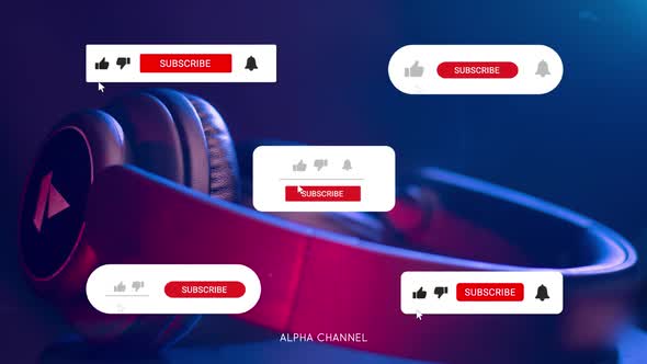 pack of 5 Youtube Subscribe buttons with transparent background
