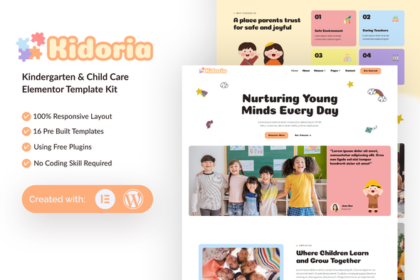 Kidoria - Kindergarten & Child Care Elementor Template Kit