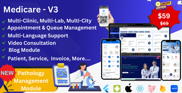 Medicare: Hospital & Clinic Management System + Lab Module – Multi/Single City & Clinic, Web & Apps