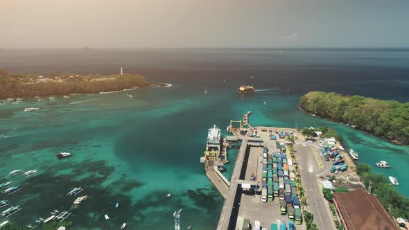 Drone Flight Over Jungle Village and Crystal Ocean