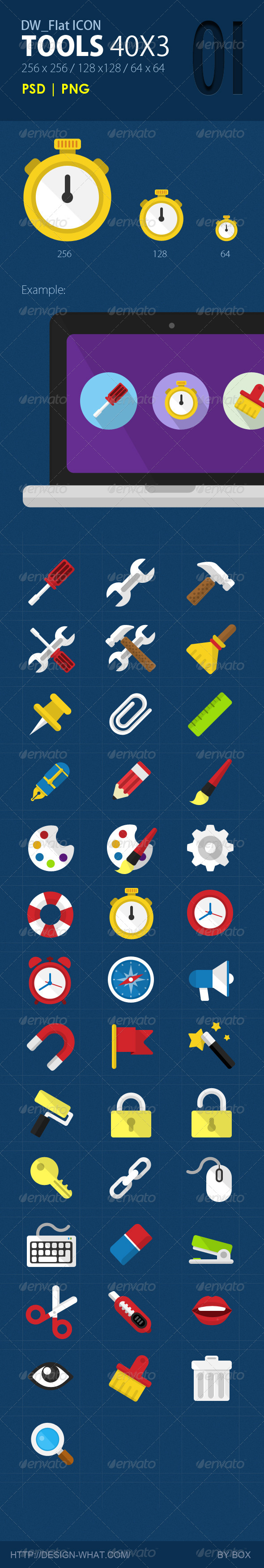 40 Flat Icons (Tools)