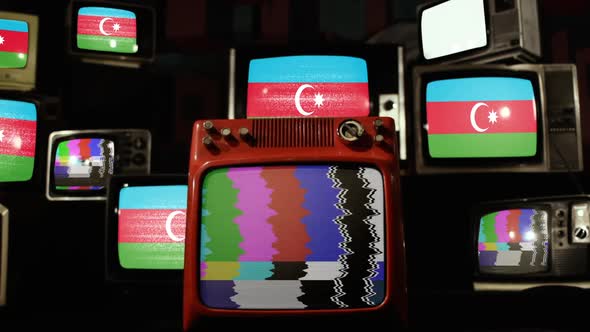 Flag of Azerbaijan on a Stack of Retro Televisions.