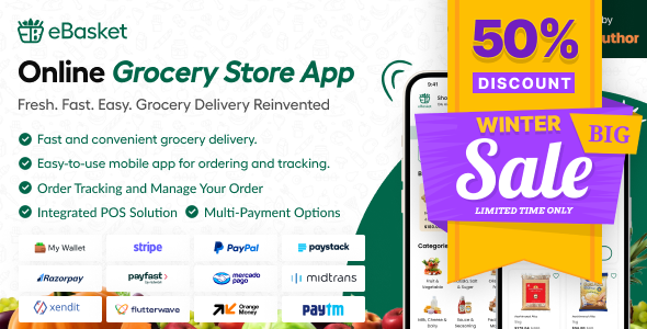 eBasket - Single Vendor Food / Grocery Delivery Flutter app with Laravel Admin Panel + Delivery app