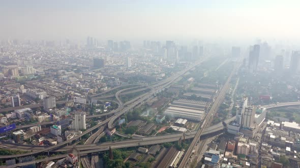 Aerial View on Bangkok Wih Roads and Skyscrapers