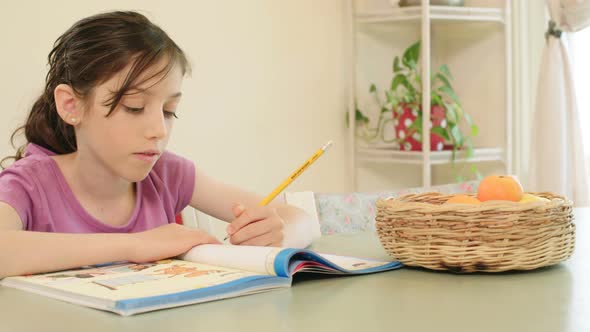 Girl preparing homework at home