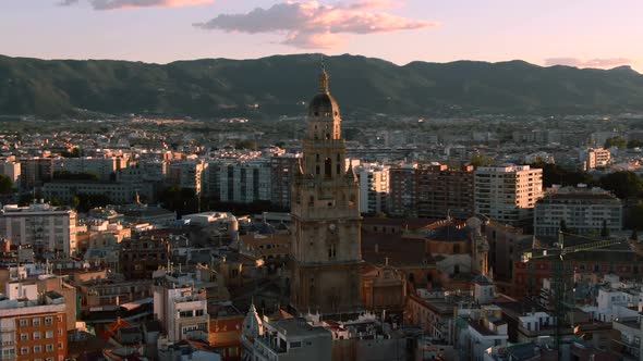 Aerial shot of the Cathedral Church of Saint Mary in Murcia, Spain