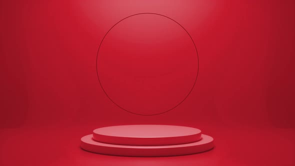 Red podium with a bright glowing blinking neon circle