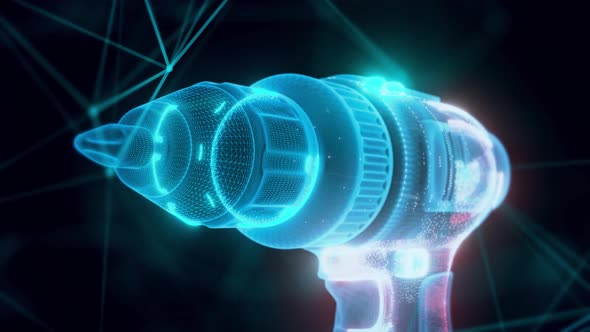 Power Drill Hologram Close Up 4k