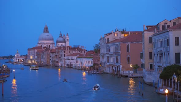 View of Venice Grand Canal and Santa Maria Della Salute Church in the Evening