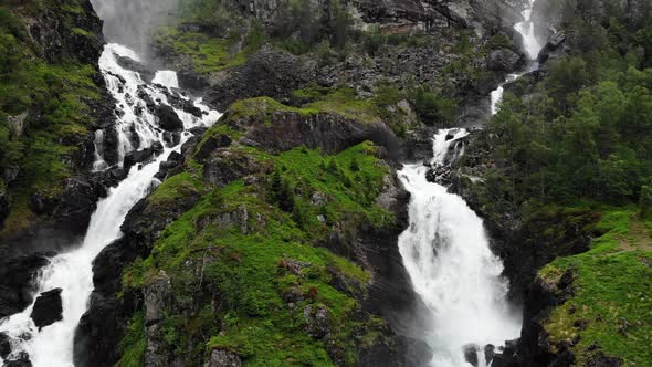 Latefossen Waterfall Norway, Hordaland. Aerial View.