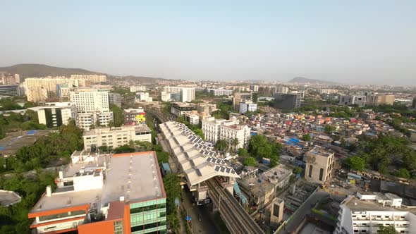 drone shot birds-eye view andheri marol metro station top view Mumbai India  wide angle  green city