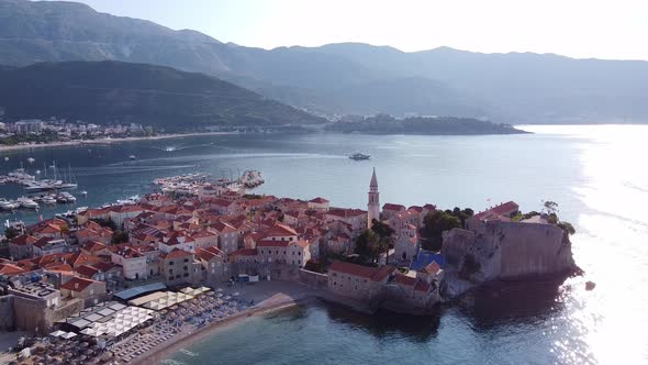 Aerial Coastal City with Old Ruins