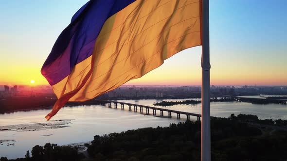 Kyiv - National Flag of Ukraine By Day. Aerial View. Kiev