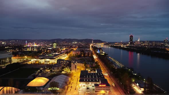 Timelapse Vienna Night with river Danube