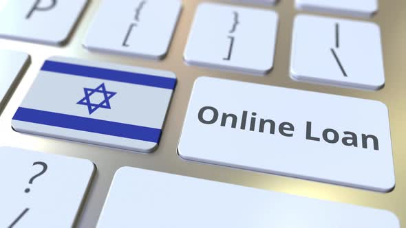 Online Loan Text and Flag of Israel on the Keyboard