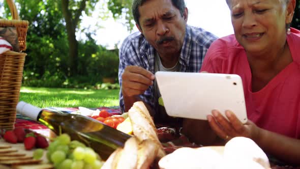 Senior couple using digital tablet