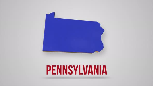 Animated Flat Map Showing the State of Pennsylvania From the United State of America on White