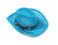 Blue raffia woven fedora hat with leather beaded knotted cord - PhotoDune Item for Sale