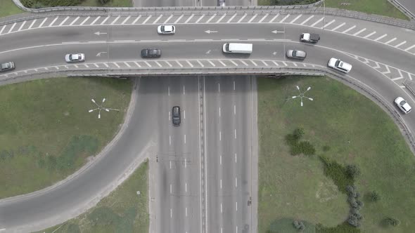 Cars on the Road Aerial View. Kyiv, Ukraine