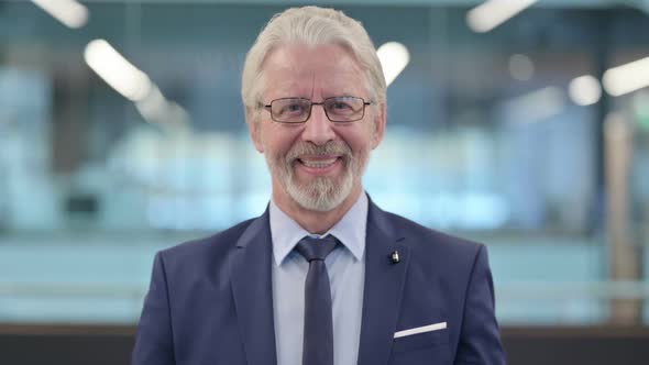 Portrait of Old Businessman Smiling at Camera