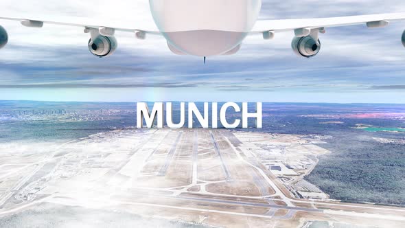 Commercial Airplane Over Clouds Arriving City Munich