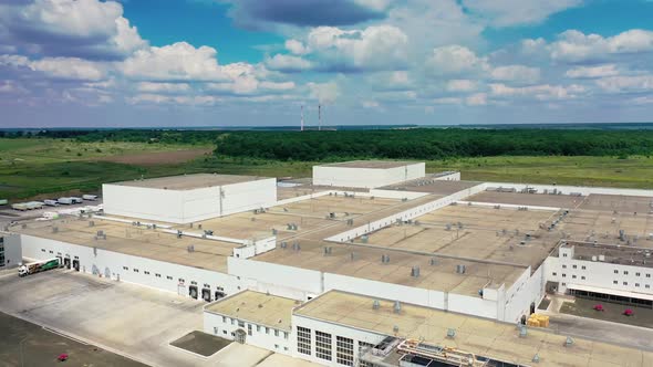 Exterior of industrial complex in the countryside. Modern buildings 