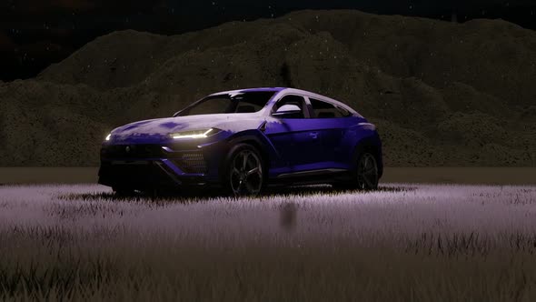 Sports Car Standing on Empty Field in Heavy Snow Weather