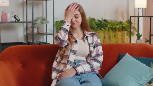 Upset Young Woman Making Face Palm Gesture Feeling Bored Disappointed Bad News Shame Mistake