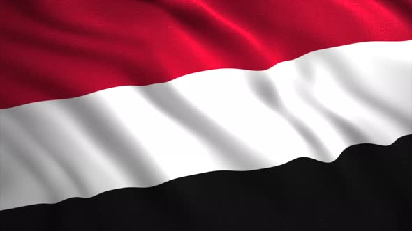 Yemen Flag in Slow Motion Animation Waving in the Wind Realistic Background