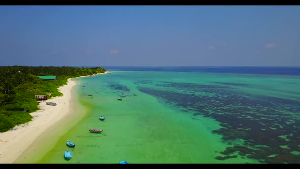 Aerial top view sky of tropical coast beach voyage by blue ocean with white sandy background of a da