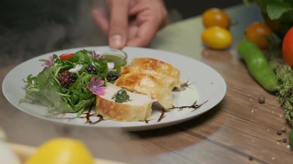 Steam Around the Nicely Served Plate with Chicken Roll