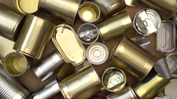 Metal waste sorting and recycle. Metal cans, aluminum, tin and steel food packaging