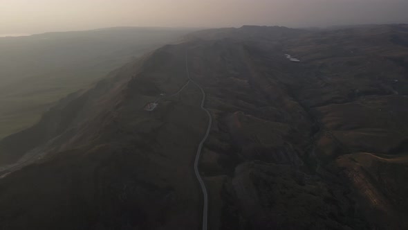 Kakheti Region of Georgia Massive Mountains Aerial View on the Morning