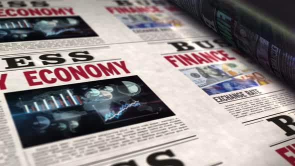 Business, finance, money and economy newspaper printing press