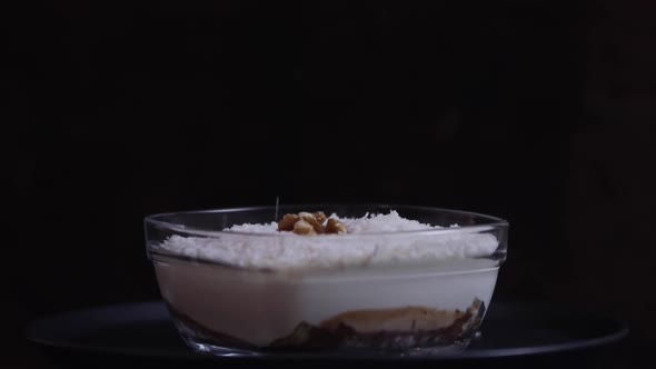Tasty Desserts with Topping Coconut Flakes