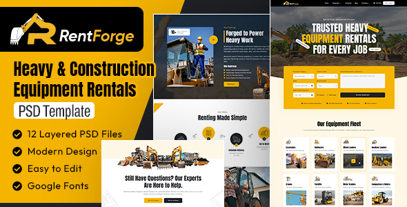 RentForge - Heavy & Construction Equipment Rental PSD Template