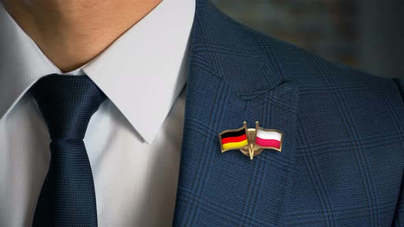 Businessman Friend Flags Pin Germany Poland