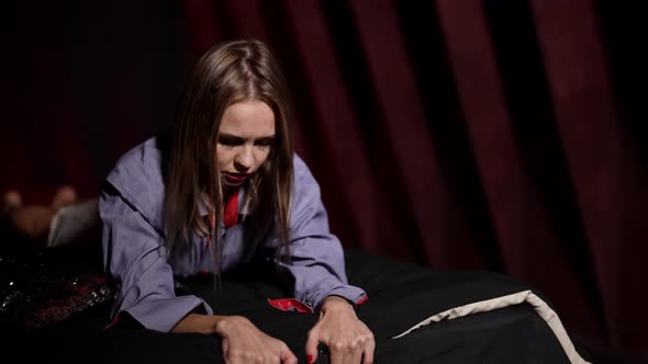 Frustrated and Depressed Woman is Suffering and Crying in Bedroom in Night