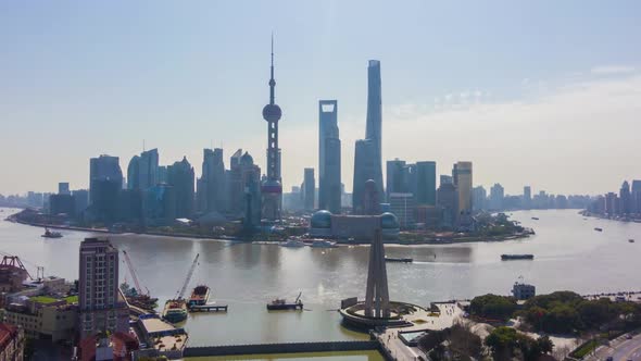 Shanghai City. Urban Lujiazui Skyline and Huangpu River. China. Aerial View