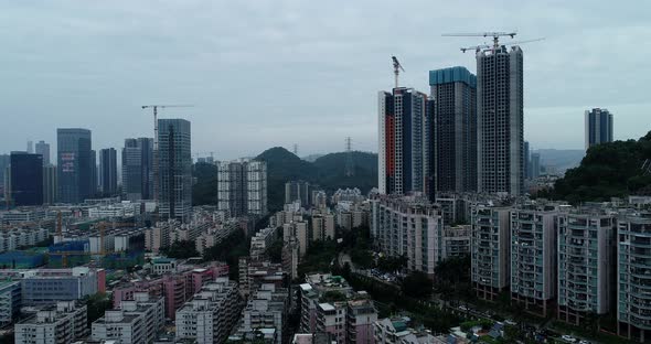 Aerial footage of downtown landscape  in shenzhen city, China