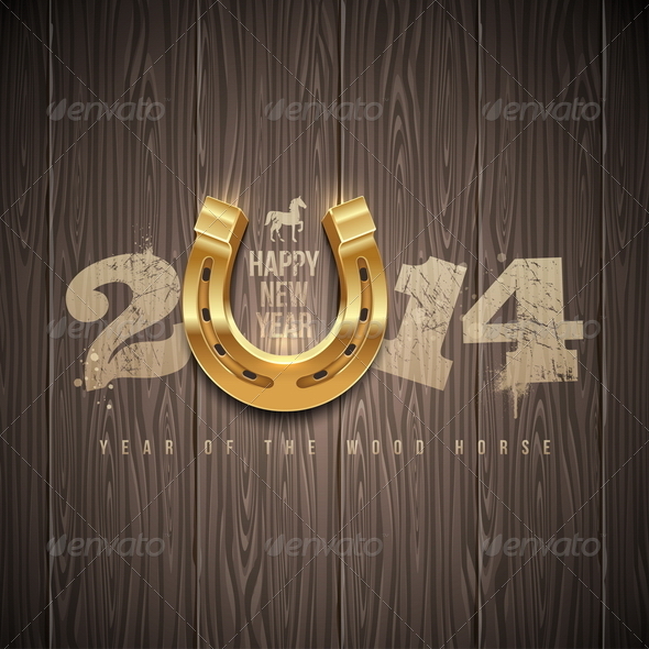 New 2014 Year Greetings Design with Horseshoe
