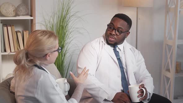 Medical Colleagues Coffee Break Man Woman Clinic